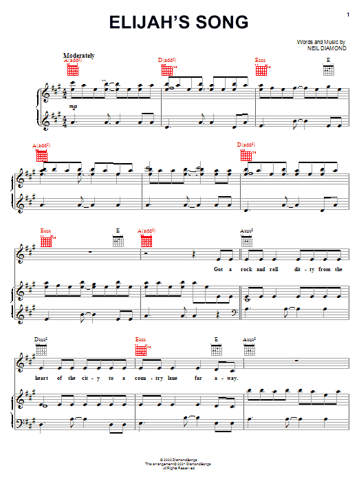 Neil Diamond Elijah's Song Sheet Music Notes & Chords for Piano, Vocal & Guitar (Right-Hand Melody) - Download or Print PDF Neil Diamond Elijah's Song Sheet Music Notes & Chords for Piano, Vocal & Guitar (Right-Hand Melody) - Download or Print PDF