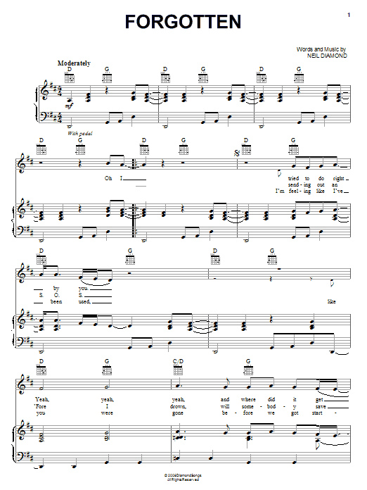 Neil Diamond Forgotten Sheet Music Notes & Chords for Piano, Vocal & Guitar (Right-Hand Melody) - Download or Print PDF Neil Diamond Forgotten Sheet Music Notes & Chords for Piano, Vocal & Guitar (Right-Hand Melody) - Download or Print PDF