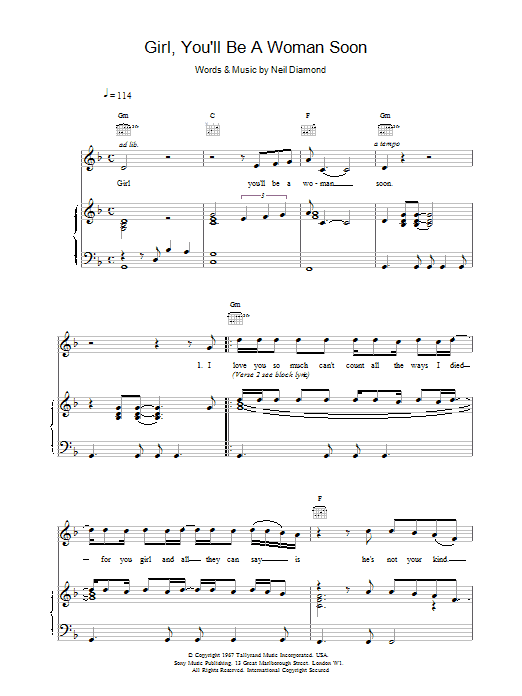 Neil Diamond Girl, You'll Be A Woman Soon Sheet Music Notes & Chords for Saxophone - Download or Print PDF