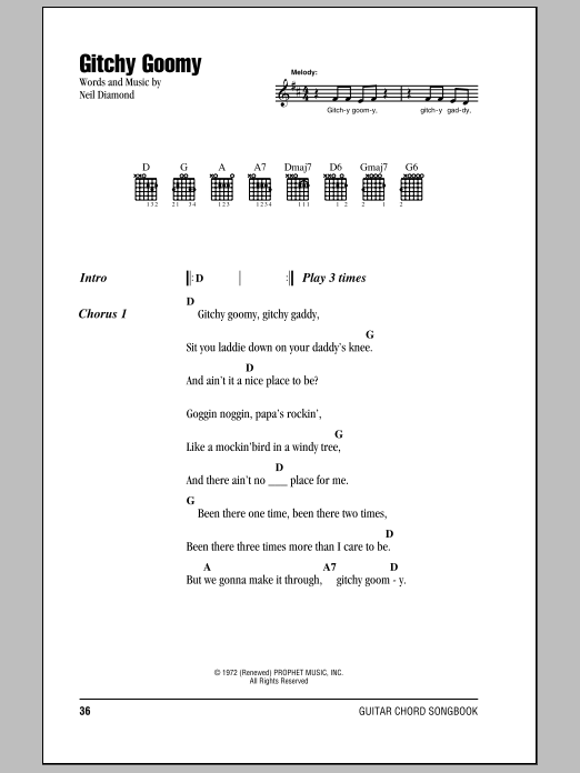 Neil Diamond Gitchy Goomy Sheet Music Notes & Chords for Lyrics & Chords - Download or Print PDF