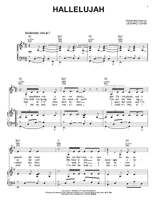 Neil Diamond Hallelujah Sheet Music Notes & Chords for Piano, Vocal & Guitar (Right-Hand Melody) - Download or Print PDF