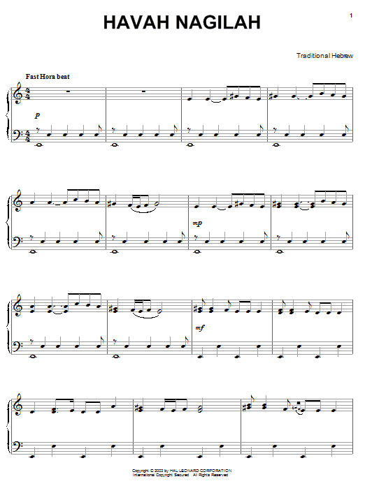 Neil Diamond Hava Nagilah Sheet Music Notes & Chords for Piano - Download or Print PDF