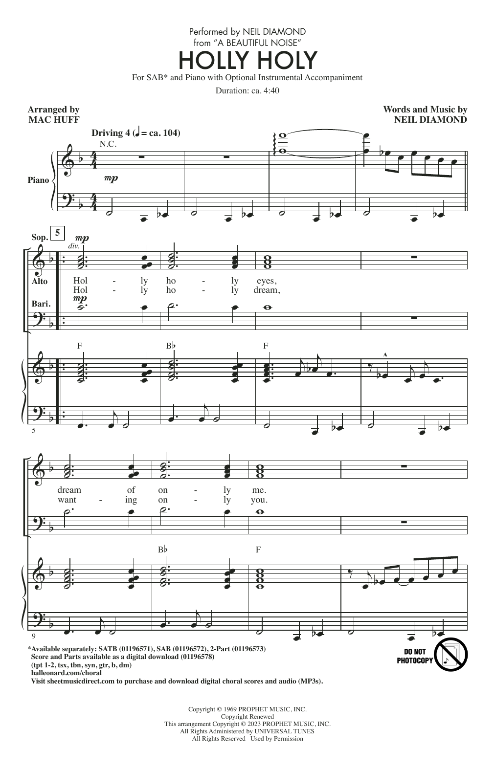 Neil Diamond Holly Holy (from A Beautiful Noise) (arr. Mac Huff) Sheet Music Notes & Chords for SAB Choir - Download or Print PDF