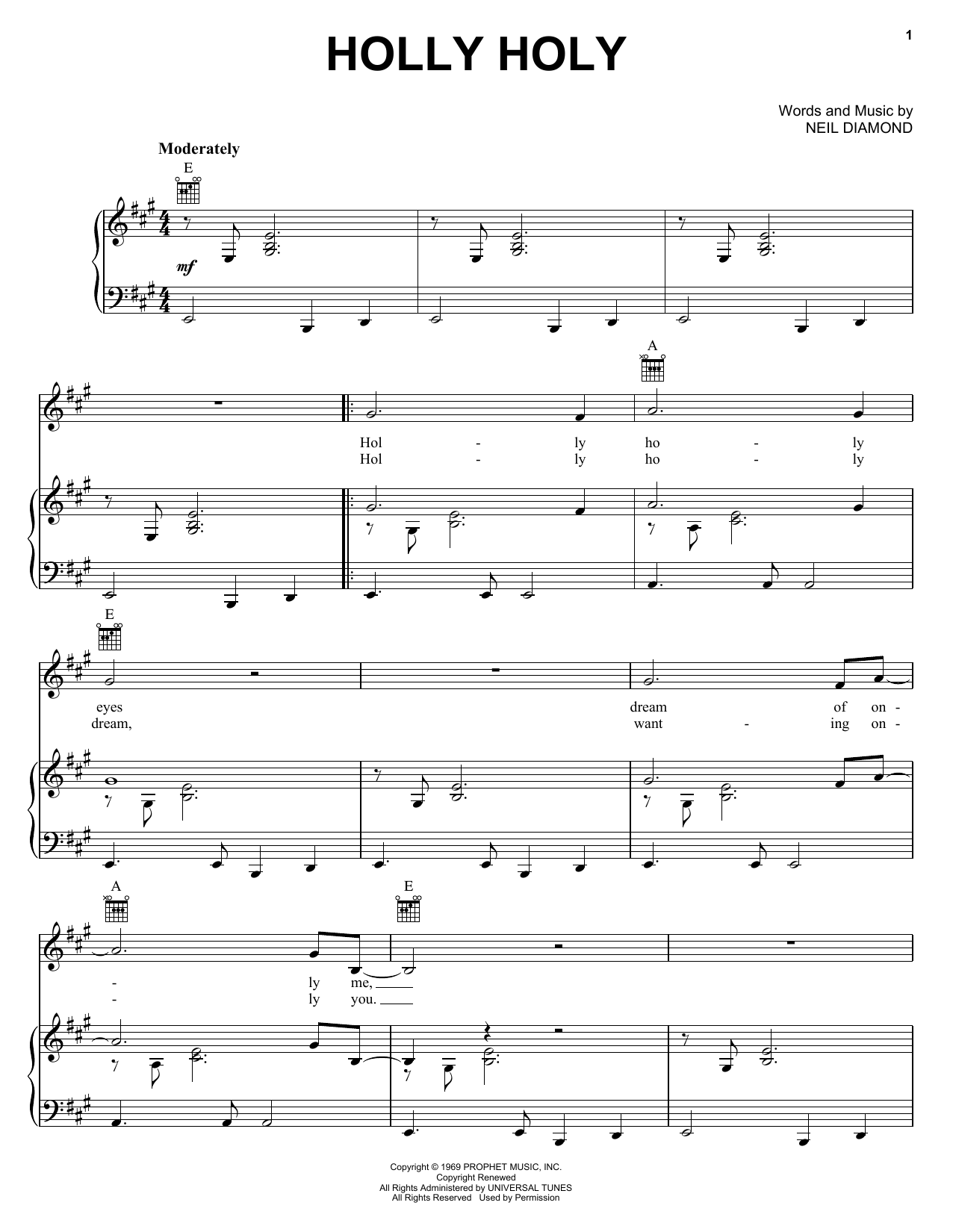 Neil Diamond Holly Holy Sheet Music Notes & Chords for Ukulele - Download or Print PDF