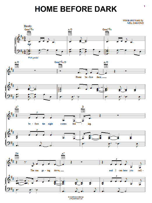Neil Diamond Home Before Dark Sheet Music Notes & Chords for Piano, Vocal & Guitar (Right-Hand Melody) - Download or Print PDF