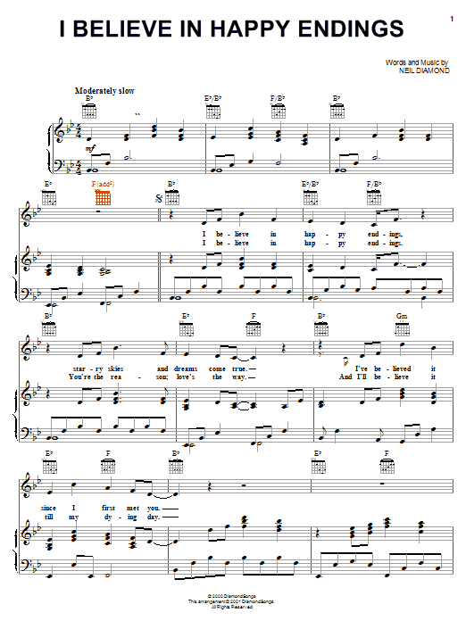 Neil Diamond I Believe In Happy Endings Sheet Music Notes & Chords for Piano, Vocal & Guitar (Right-Hand Melody) - Download or Print PDF Neil Diamond I Believe In Happy Endings Sheet Music Notes & Chords for Piano, Vocal & Guitar (Right-Hand Melody) - Download or Print PDF