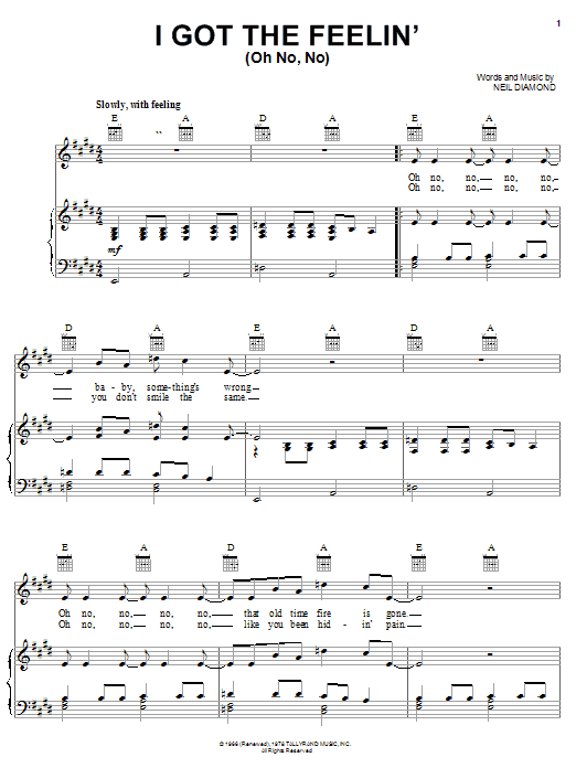 Neil Diamond I Got The Feelin' (Oh No, No) Sheet Music Notes & Chords for Guitar with strumming patterns - Download or Print PDF