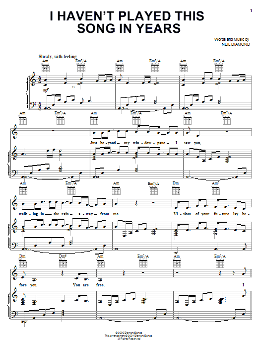 Neil Diamond I Haven't Played This Song In Years Sheet Music Notes & Chords for Piano, Vocal & Guitar (Right-Hand Melody) - Download or Print PDF Neil Diamond I Haven't Played This Song In Years Sheet Music Notes & Chords for Piano, Vocal & Guitar (Right-Hand Melody) - Download or Print PDF