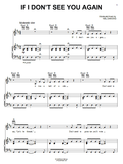 Neil Diamond If I Don't See You Again Sheet Music Notes & Chords for Piano, Vocal & Guitar (Right-Hand Melody) - Download or Print PDF