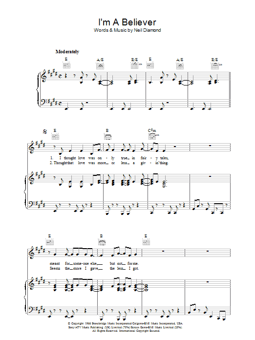 Neil Diamond I'm A Believer Sheet Music Notes & Chords for Clarinet - Download or Print PDF