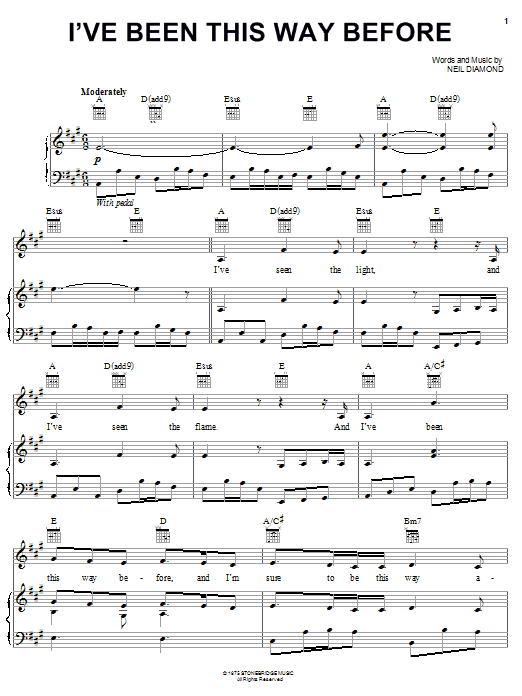 Neil Diamond I've Been This Way Before Sheet Music Notes & Chords for Piano, Vocal & Guitar (Right-Hand Melody) - Download or Print PDF