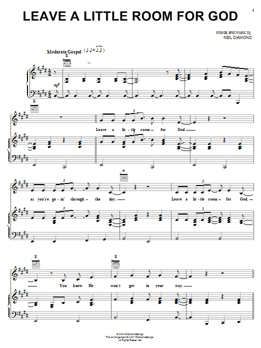 Neil Diamond Leave A Little Room For God Sheet Music Notes & Chords for Piano, Vocal & Guitar (Right-Hand Melody) - Download or Print PDF Neil Diamond Leave A Little Room For God Sheet Music Notes & Chords for Piano, Vocal & Guitar (Right-Hand Melody) - Download or Print PDF