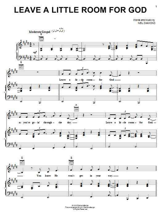 Neil Diamond Leave A Little Room For God Sheet Music Notes & Chords for Piano, Vocal & Guitar (Right-Hand Melody) - Download or Print PDF