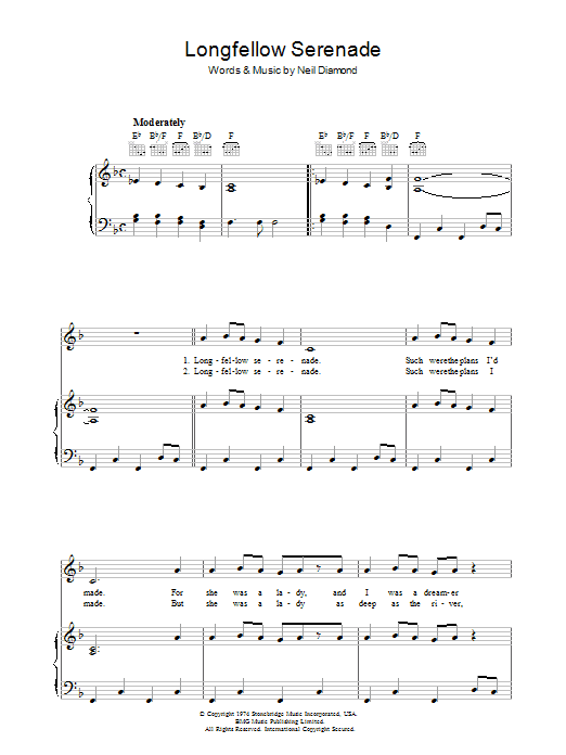 Neil Diamond Longfellow Serenade Sheet Music Notes & Chords for Easy Guitar Tab - Download or Print PDF
