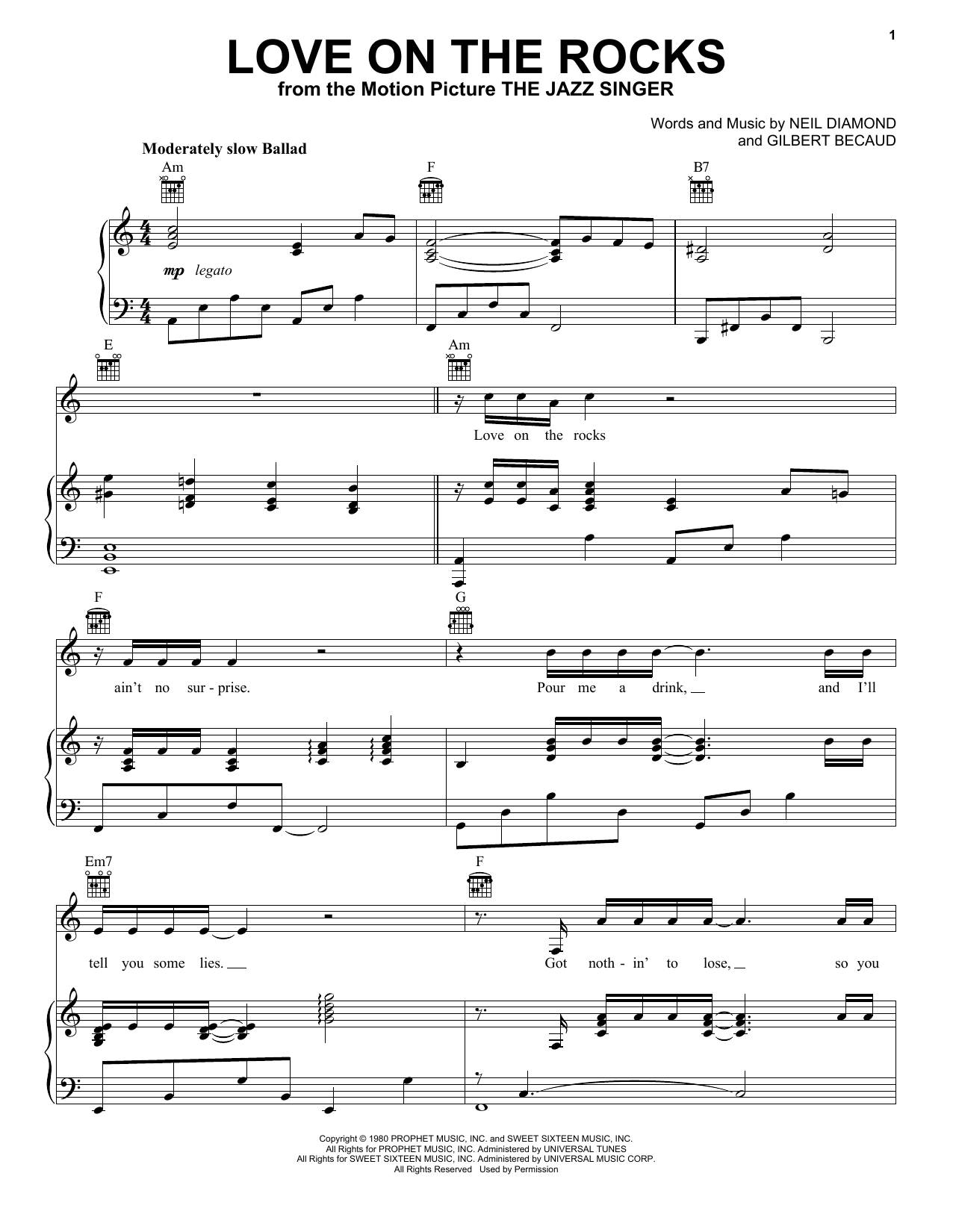 Neil Diamond Love On The Rocks Sheet Music Notes & Chords for Ukulele - Download or Print PDF