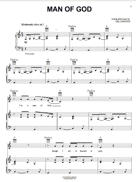 Neil Diamond Man Of God Sheet Music Notes & Chords for Piano, Vocal & Guitar (Right-Hand Melody) - Download or Print PDF Neil Diamond Man Of God Sheet Music Notes & Chords for Piano, Vocal & Guitar (Right-Hand Melody) - Download or Print PDF