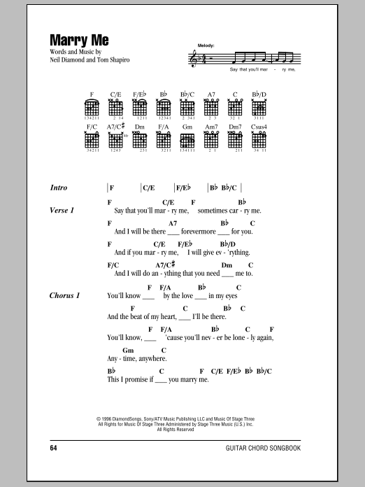 Neil Diamond Marry Me Sheet Music Notes & Chords for Lyrics & Chords - Download or Print PDF
