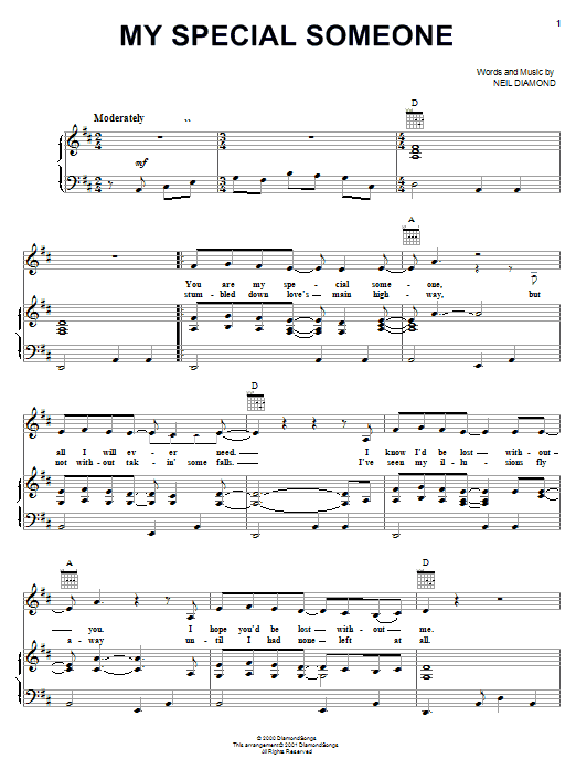 Neil Diamond My Special Someone Sheet Music Notes & Chords for Piano, Vocal & Guitar (Right-Hand Melody) - Download or Print PDF Neil Diamond My Special Someone Sheet Music Notes & Chords for Piano, Vocal & Guitar (Right-Hand Melody) - Download or Print PDF