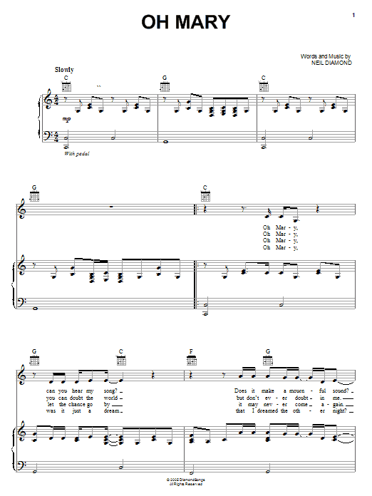 Neil Diamond Oh Mary Sheet Music Notes & Chords for Piano, Vocal & Guitar (Right-Hand Melody) - Download or Print PDF Neil Diamond Oh Mary Sheet Music Notes & Chords for Piano, Vocal & Guitar (Right-Hand Melody) - Download or Print PDF