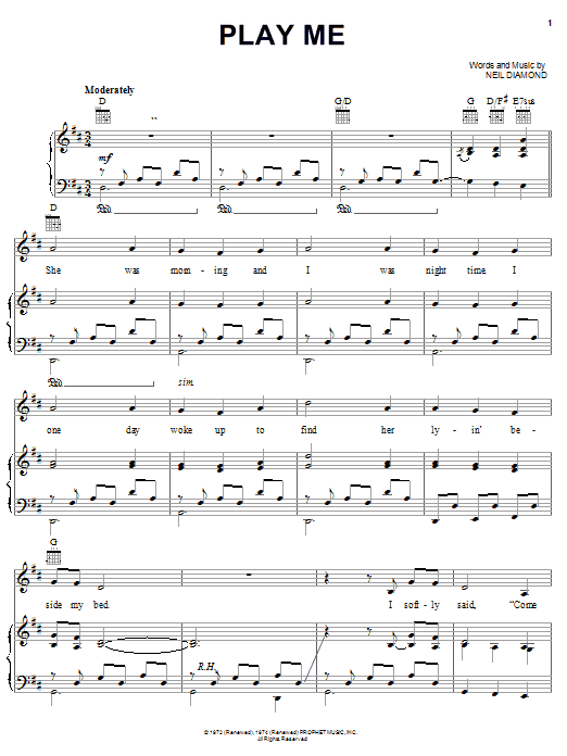Neil Diamond Play Me Sheet Music Notes & Chords for Lyrics & Chords - Download or Print PDF