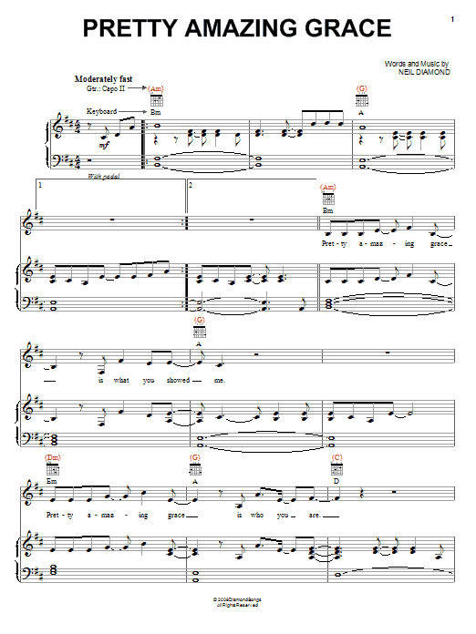 Neil Diamond Pretty Amazing Grace Sheet Music Notes & Chords for Piano, Vocal & Guitar (Right-Hand Melody) - Download or Print PDF Neil Diamond Pretty Amazing Grace Sheet Music Notes & Chords for Piano, Vocal & Guitar (Right-Hand Melody) - Download or Print PDF