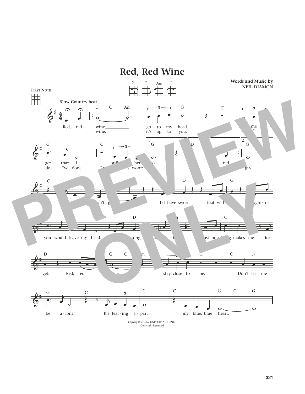 Neil Diamond Red, Red Wine (from The Daily Ukulele) (arr. Jim Beloff) Sheet Music Notes & Chords for Ukulele - Download or Print PDF