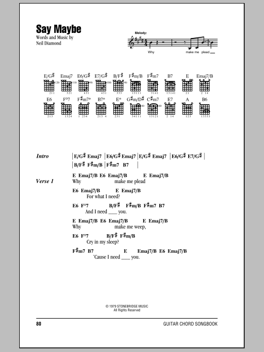 Neil Diamond Say Maybe Sheet Music Notes & Chords for Lyrics & Chords - Download or Print PDF