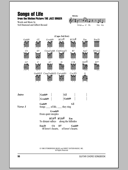 Neil Diamond Songs Of Life Sheet Music Notes & Chords for Lyrics & Chords - Download or Print PDF