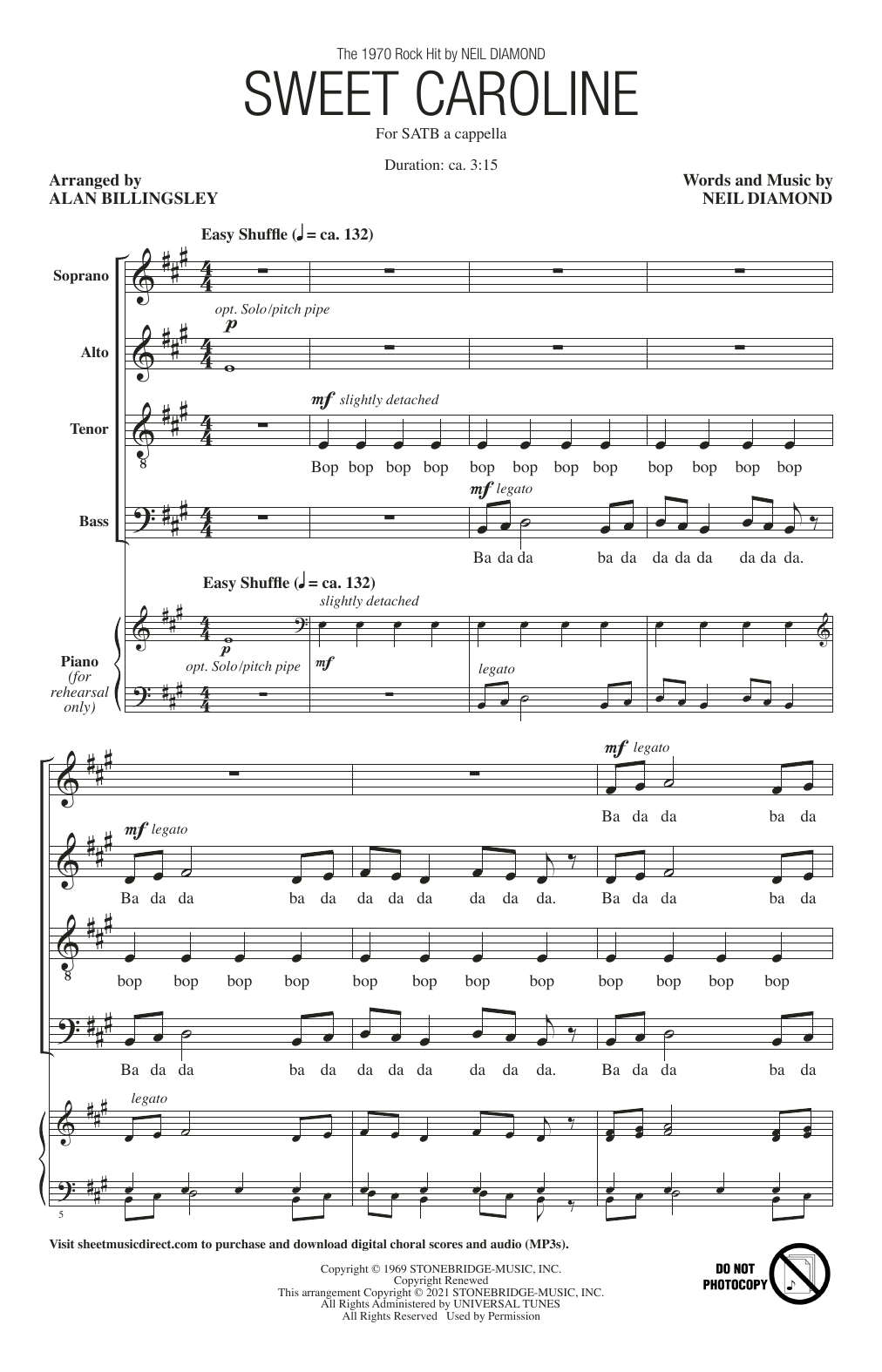 Neil Diamond Sweet Caroline (arr. Alan Billingsley) Sheet Music Notes & Chords for SATB Choir - Download or Print PDF