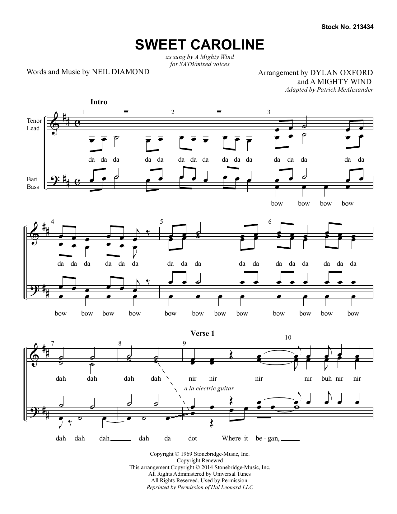 Neil Diamond Sweet Caroline (arr. Dylan Oxford & A Mighty Wind) Sheet Music Notes & Chords for SATB Choir - Download or Print PDF