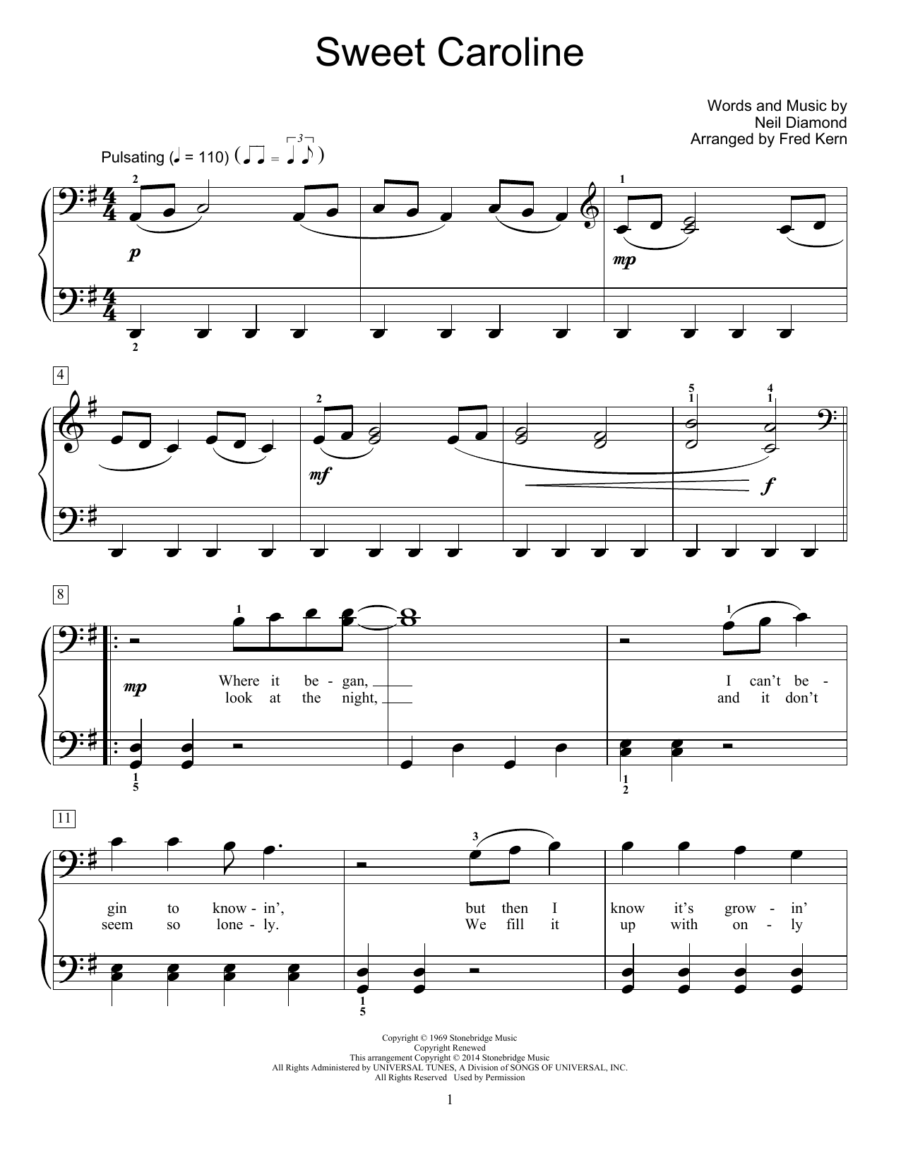 Fred Kern Sweet Caroline Sheet Music Notes & Chords for Educational Piano - Download or Print PDF