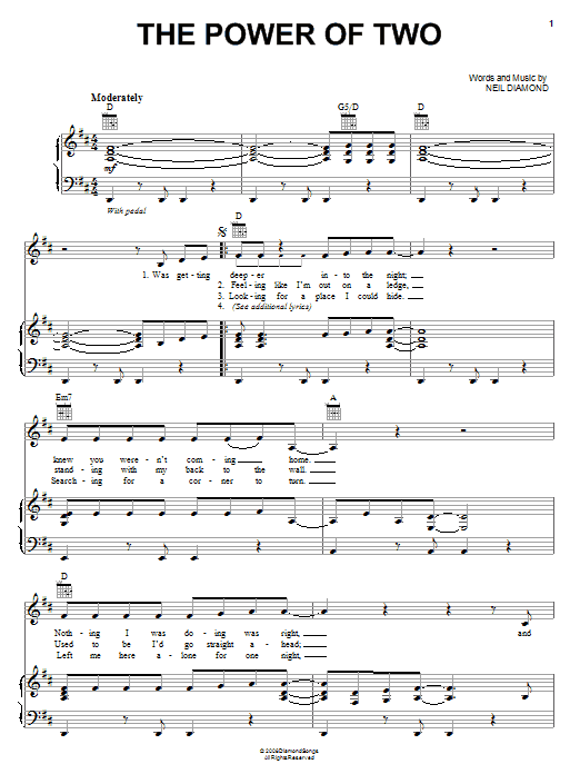 Neil Diamond The Power Of Two Sheet Music Notes & Chords for Piano, Vocal & Guitar (Right-Hand Melody) - Download or Print PDF