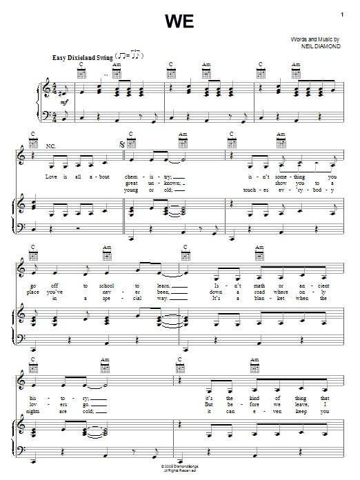 Neil Diamond We Sheet Music Notes & Chords for Piano, Vocal & Guitar (Right-Hand Melody) - Download or Print PDF Neil Diamond We Sheet Music Notes & Chords for Piano, Vocal & Guitar (Right-Hand Melody) - Download or Print PDF