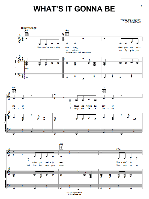 Neil Diamond What's It Gonna Be Sheet Music Notes & Chords for Piano, Vocal & Guitar (Right-Hand Melody) - Download or Print PDF Neil Diamond What's It Gonna Be Sheet Music Notes & Chords for Piano, Vocal & Guitar (Right-Hand Melody) - Download or Print PDF