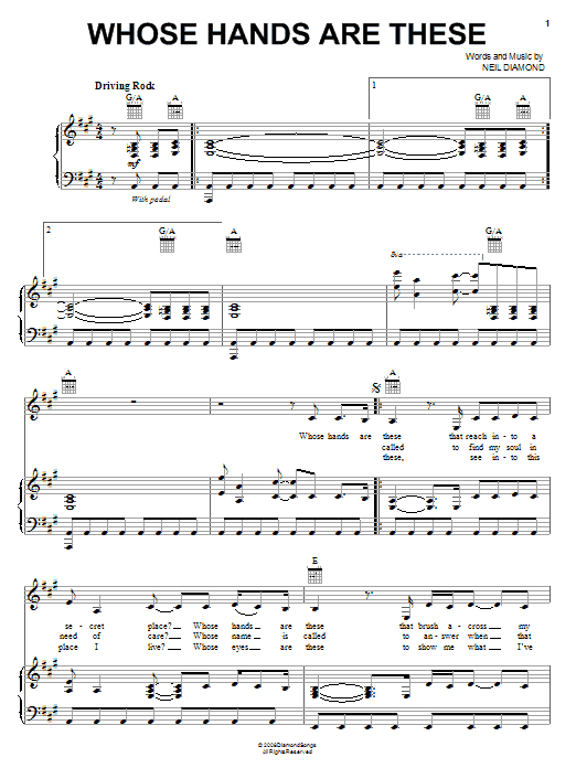 Neil Diamond Whose Hands Are These Sheet Music Notes & Chords for Piano, Vocal & Guitar (Right-Hand Melody) - Download or Print PDF