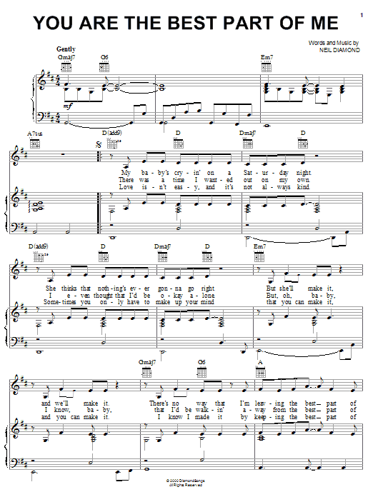 Neil Diamond You Are The Best Part Of Me Sheet Music Notes & Chords for Piano, Vocal & Guitar (Right-Hand Melody) - Download or Print PDF