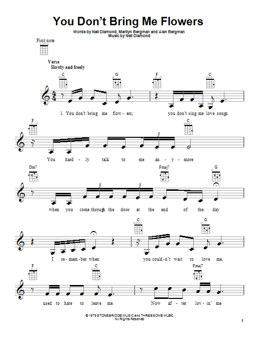 Neil Diamond You Don't Bring Me Flowers Sheet Music Notes & Chords for Ukulele - Download or Print PDF