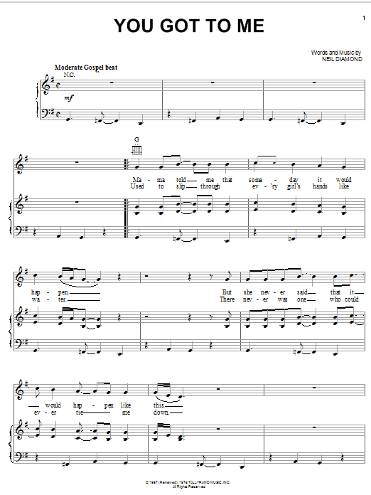 Neil Diamond You Got To Me Sheet Music Notes & Chords for Guitar with strumming patterns - Download or Print PDF