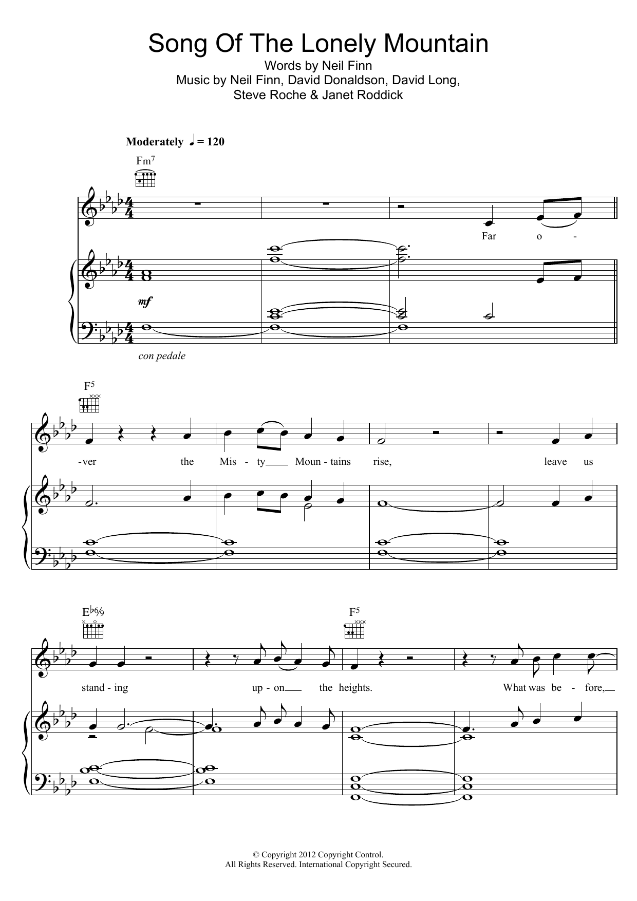 Neil Finn Song Of The Lonely Mountain (from The Hobbit) Sheet Music Notes & Chords for Piano, Vocal & Guitar (Right-Hand Melody) - Download or Print PDF