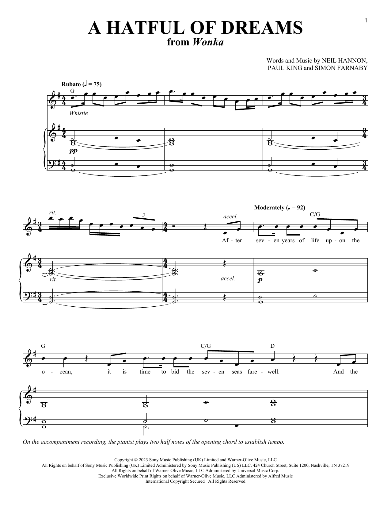 Neil Hannon A Hatful Of Dreams (from Wonka) Sheet Music Notes & Chords for Piano & Vocal - Download or Print PDF