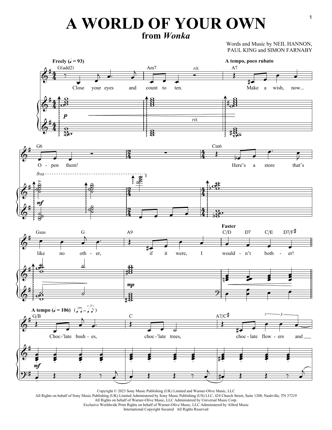 Neil Hannon A World Of Your Own (from Wonka) Sheet Music Notes & Chords for Piano & Vocal - Download or Print PDF
