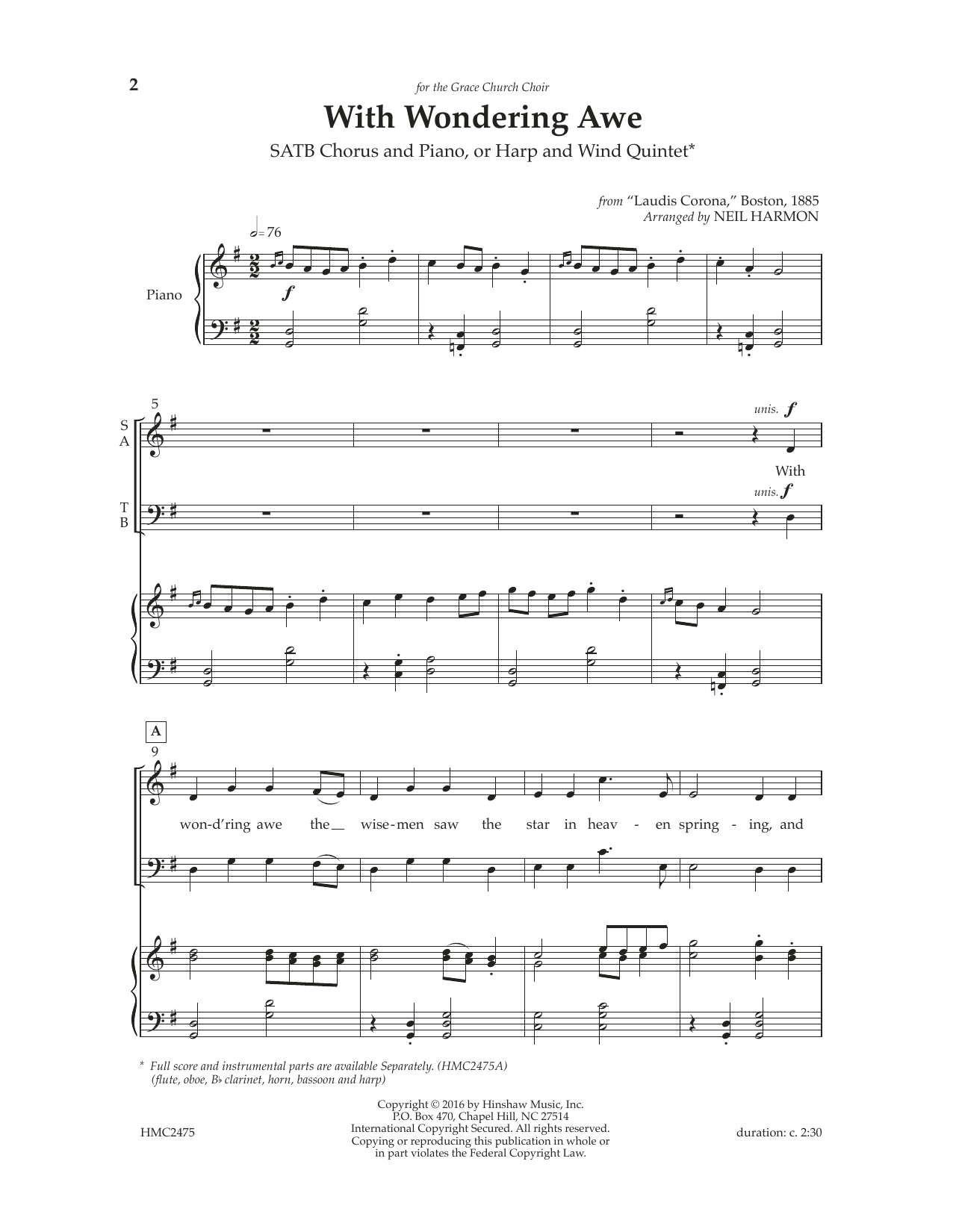 Neil Harmon With Wondering Awe Sheet Music Notes & Chords for SATB Choir - Download or Print PDF