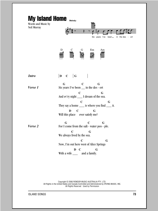 Neil Murray My Island Home Sheet Music Notes & Chords for Ukulele with strumming patterns - Download or Print PDF