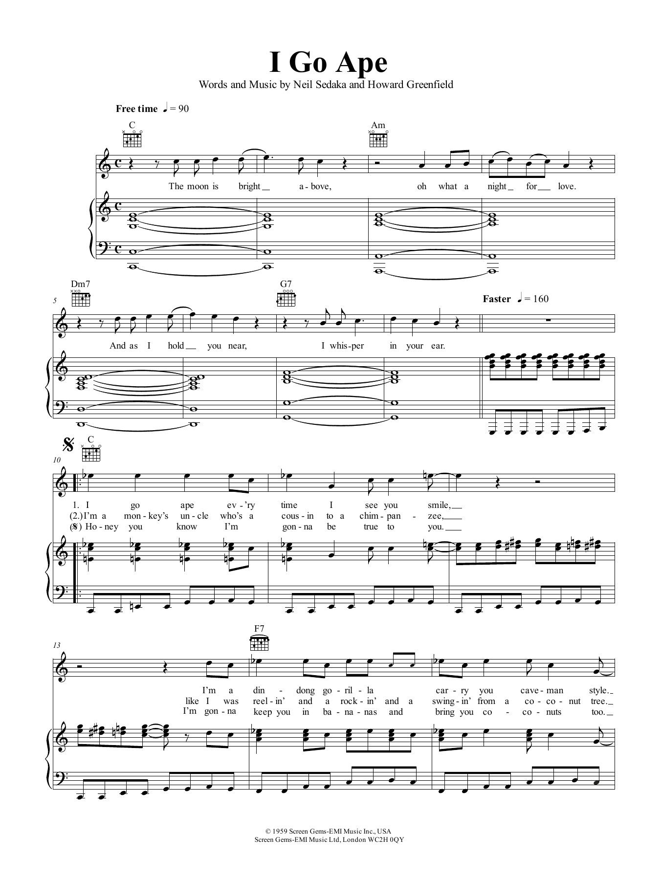 Neil Sedaka I Go Ape Sheet Music Notes & Chords for Piano, Vocal & Guitar (Right-Hand Melody) - Download or Print PDF