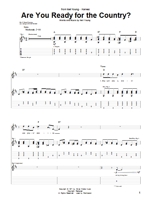 Neil Young Are You Ready For The Country Sheet Music Notes & Chords for Guitar Tab - Download or Print PDF