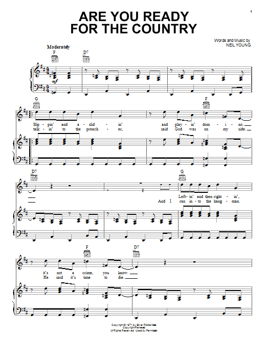 Neil Young Are You Ready For The Country? Sheet Music Notes & Chords for Easy Guitar Tab - Download or Print PDF