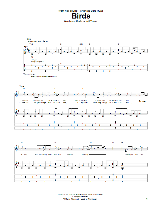 Neil Young Birds Sheet Music Notes & Chords for Guitar Tab - Download or Print PDF