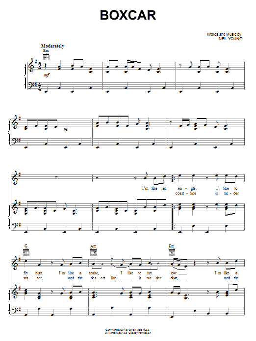 Neil Young Boxcar Sheet Music Notes & Chords for Piano, Vocal & Guitar (Right-Hand Melody) - Download or Print PDF