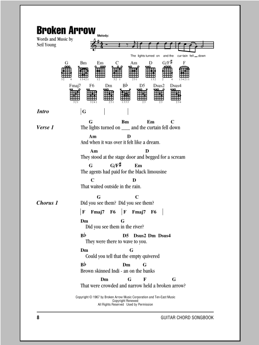 Neil Young Broken Arrow Sheet Music Notes & Chords for Lyrics & Chords - Download or Print PDF
