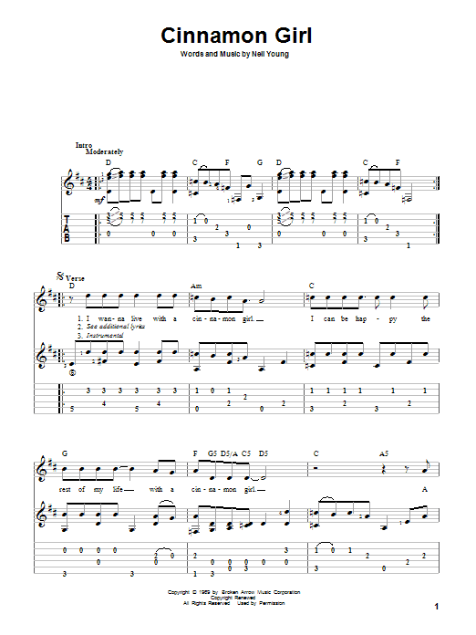 Neil Young Cinnamon Girl Sheet Music Notes & Chords for Ukulele - Download or Print PDF